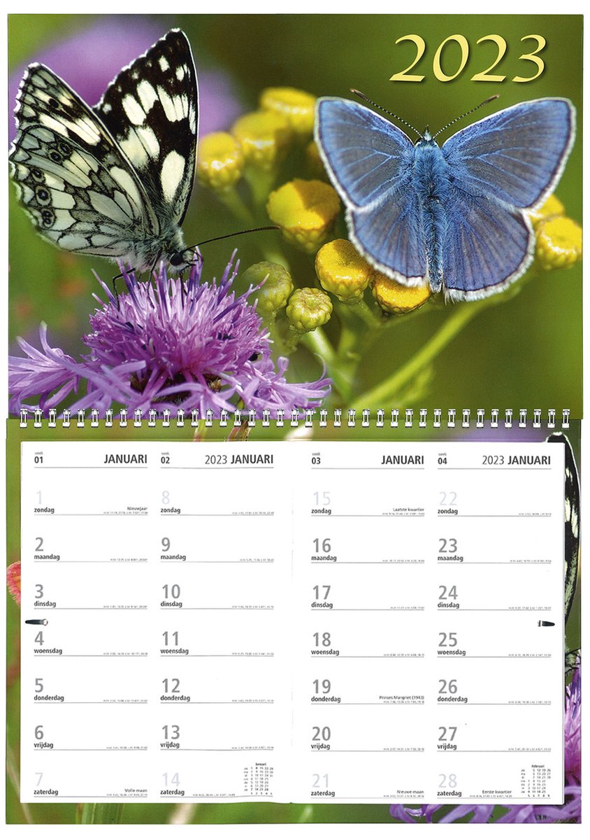 Omleg Maandkalender 2023 - week begint op Zondag - Vlinders