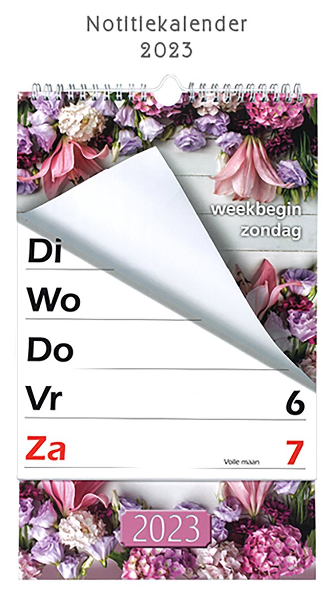 Omleg Weekkalender XL letters & cijfers 2023 - week begint op Zondag - Bloemen