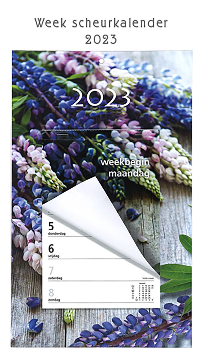 MGPcards - Week Scheurkalender 2023 - Week begint op Maandag - Bloemen - Paars