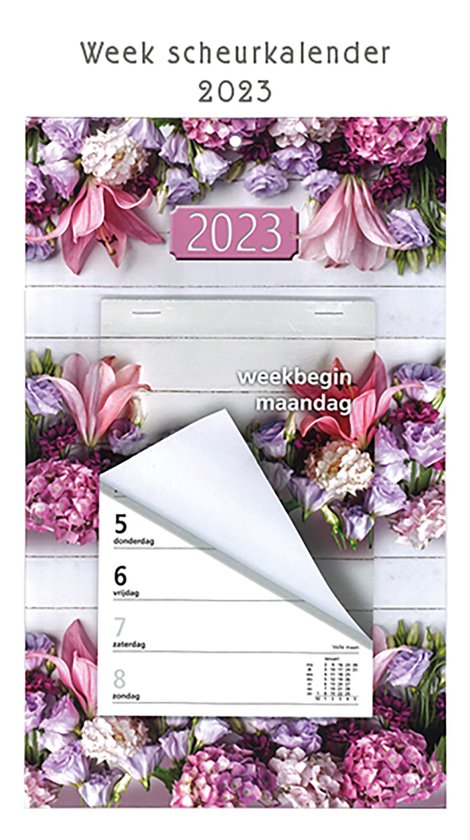 MGPcards - Week Scheurkalender 2023 - Week begint op Maandag - Bloemen - Roze