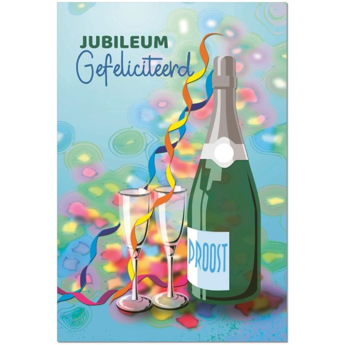 6 Wenskaarten met envelop - Jubileum gefeliciteerd (champagne)
