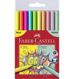 Viltstiften Faber-Castell Grip Neon en Pastel kleuren 10 stuks in etui