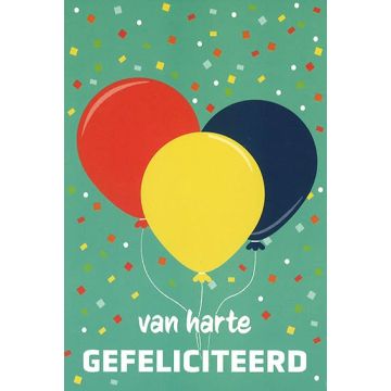 6 Wenskaarten met envelop - van harte Gefeliciteerd