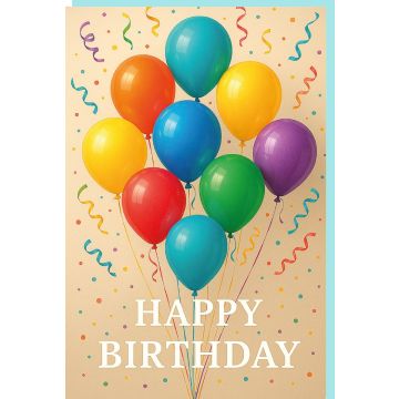 6 Wenskaarten met envelop - Happy Birthday Ballonnen