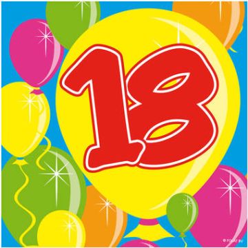 Servetten 18 Jaar Balloons 25x25cm - 20 stuks