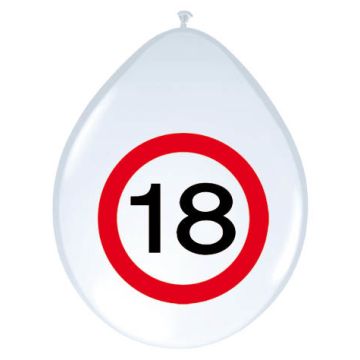 18 Jaar Verkeersbord Ballonnen - 8 stuks