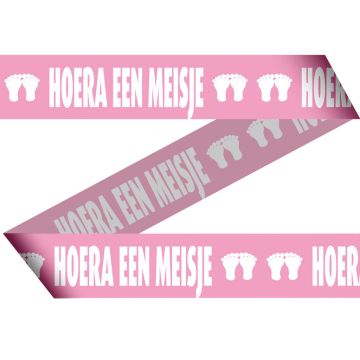 Afzetlint Hoera een Meisje Roze (geboorte) - 15 meter