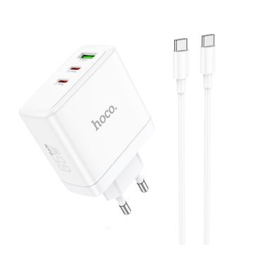 Hoco PD65W fast charger met 3 poorten en USB-C kabel - 1 meter