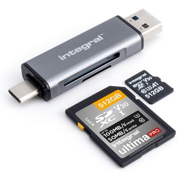 Integral Dual-Slot SD/MicroSD naar USB 3.2/USB-C Kaartlezer
