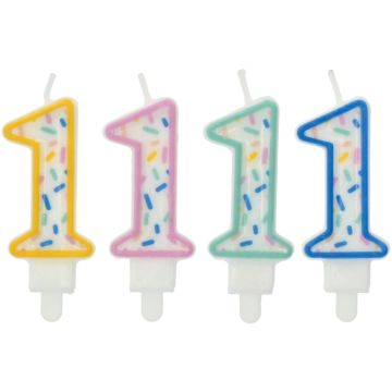 Verjaardagskaars cijfer 1 Sprinkles - 9 cm