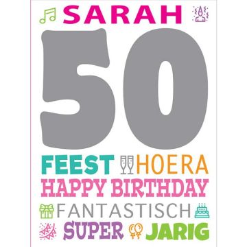 1 Grote A4 wenskaart met envelop - Sarah 50 Jaar