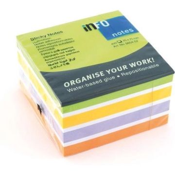 Info Notes 75x75mm Assorti Color Mix (Blok à 450 vel, Lime/Wit/Goud/Violet/Oranje)
