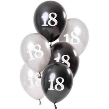 Ballonnen Glossy Black 18 Jaar 23cm - 6 stuks