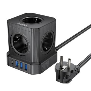 Hoco NS8 Power Cube Stekkerdoos - 5 stopcontacten, 3x USB-A, 1x USB-C voor snelladen