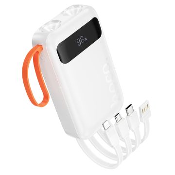 Hoco J151 Powerbank - 10.000mAh - Wit - met geïntegreerde kabels en zaklamp