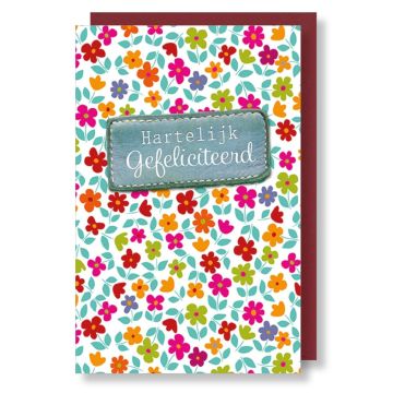 6 Wenskaarten met envelop - Gefeliciteerd bloemen