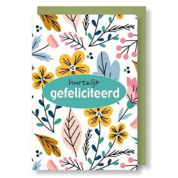 6 Wenskaarten met envelop - Hartelijk gefeliciteerd