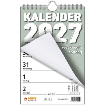 Weekblok met Wire-O-binding 2027 - Week start op Zondag