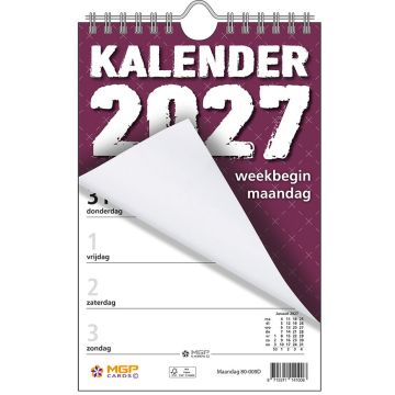 Weekblok met Wire-O-binding 2027 - Week start op Maandag