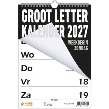 Grootletterkalender 2027 - Week begint op Zondag
