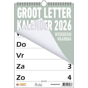 Grootletterkalender 2026 - Maandag