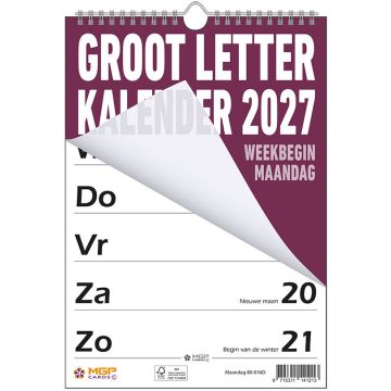 Grootletterkalender 2027 - Week begint op Maandag