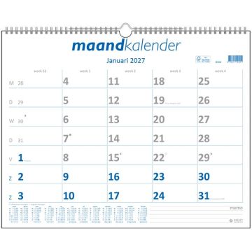 Maandkalender 2027 - Week start op Maandag