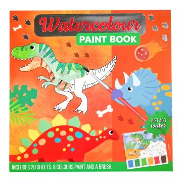 Waterverf kleurboek - Dino - met verf en kwast