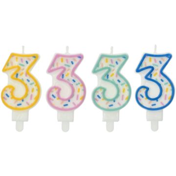 Verjaardagskaars cijfer 3 Sprinkles - 9 cm