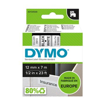 Dymo 45013 Tape Zwart op Wit - 12 mm