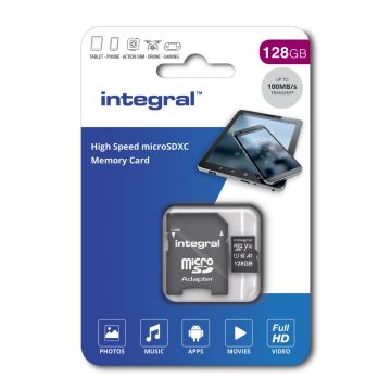 Integral 128GB Micro SDXC V30 100 MB/s - Incl. Adapter