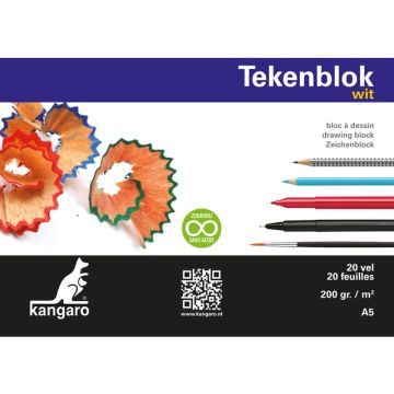 Tekenblok Kangaro A5 200 gr 20 Vel Wit Zuurvrij Gelijmd