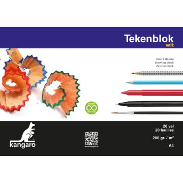 Tekenblok Kangaro 210 x 297 mm 200 gr 20 Vel Wit Zuurvrij Papier