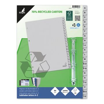 Tabblad ECO Kangaro A4 Letters 180 gr Grijs Karton 23R 20-Delig FSC