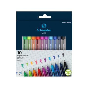 Balpen Schneider Vizz M Etui a 10 Stuks Assorti Kleuren