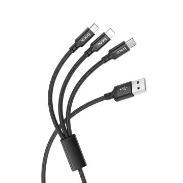 Hoco 3-in-1 Kabel Lightning+Micro+USB-C Zwart (1 meter)