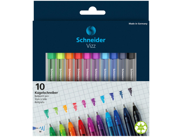 Balpen Schneider Vizz M Etui a 10 Stuks Assorti Kleuren
